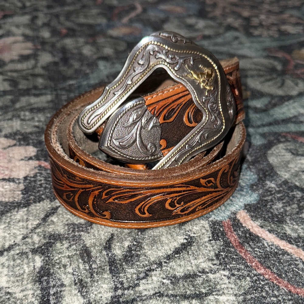Tony Lama Embossed Brown Leather Belt